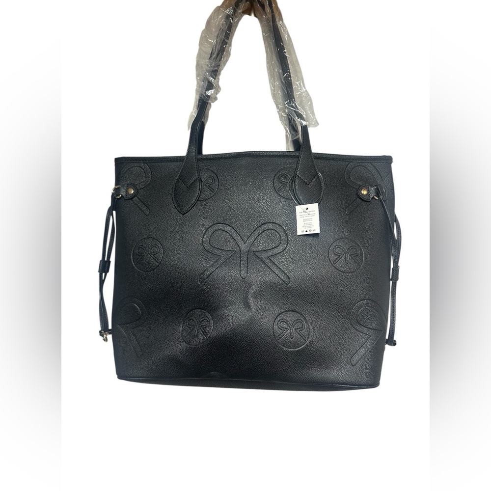 RUBY RIBBON TOTE IN BLACK Embossed VEGAN Leather #1611 NEW!